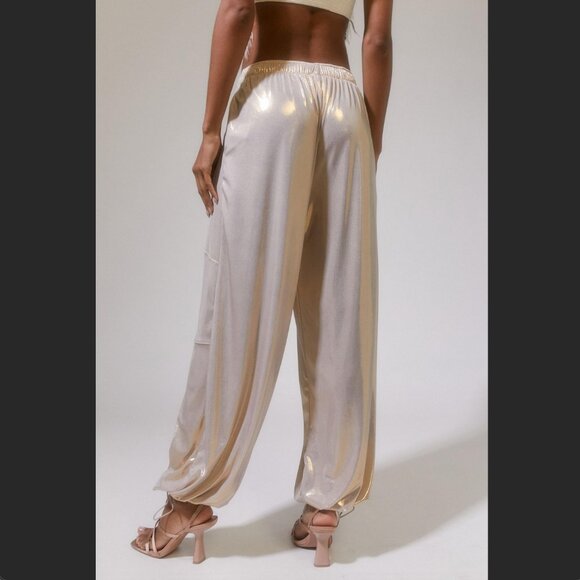 Urban Renewal Parties Remnants Luella Shimmer Toggle Pant Sz M in Beige - Picture 3 of 8